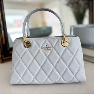 KATE SPADE Satchel Leather Quilted Handbag White Stone Path Light Grey Purse